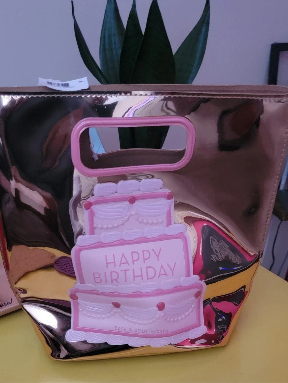 Bath & Body Works Rose Gold Birthday Gift Bag with Pink Cake Accent